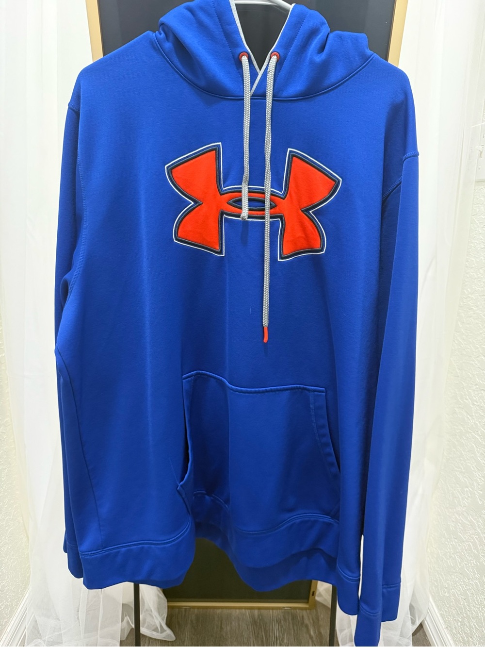Under Armour Men’s Blue Crewneck Hoodie with Orange Logo